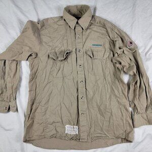 Bulwark FR Mens Medium Beige Long Sleeve Shirt Work Wear Casual Outdoors